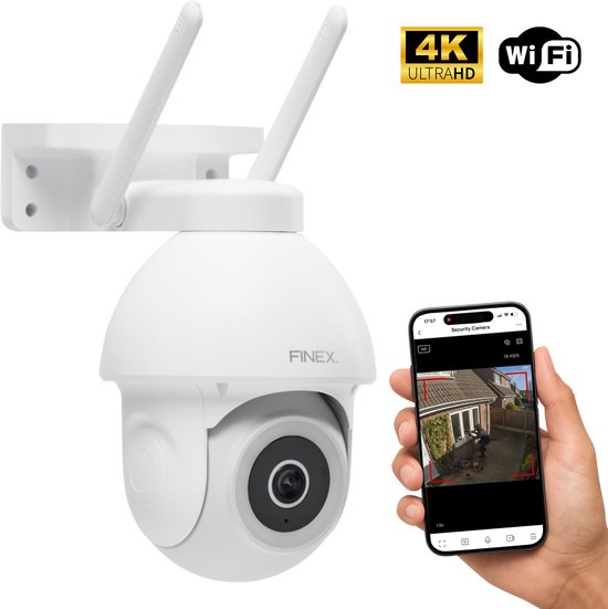 Finex™ Beveiligingscamera voor Buiten - 4K Ultra HD - Beveiligingscamera met kleur nachtzicht - Buiten camera met nachtzicht - Beveiligingscamera buiten - Met wifi en app - Wit van Finex