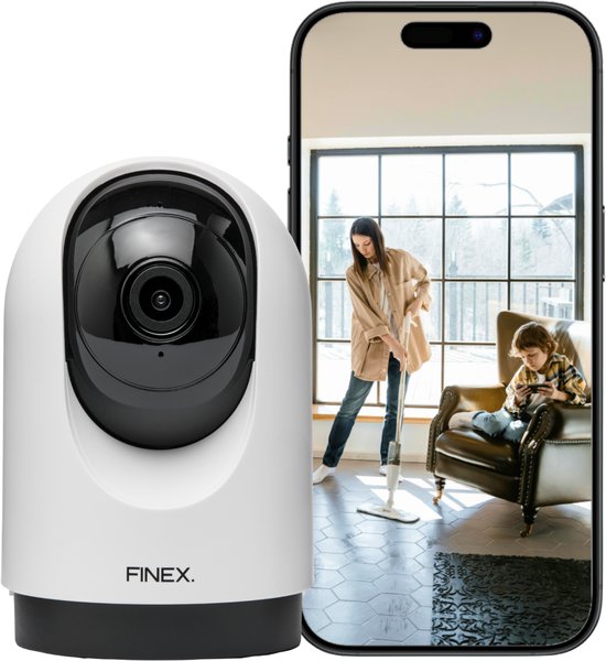 Finex Binnenhuis Camera - 2K - Pan & Tilt - Wifi IP Camera - Slimme Beveiligingscamera met Nachtzicht - Auto‑Tracking & 2‑weg Audio - Wit van Merkloos
