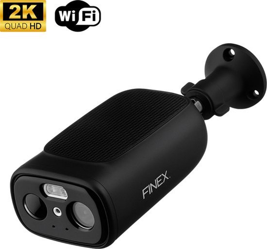 Finex Draadloze Beveiligingscamera V2 Black Edition - Solar Camera - Buiten camera met zonnepaneel - Bewakingscamera voor buiten - Beveiligingscamera buiten - 2K Ultra HD - Met wifi en app van Merkloos