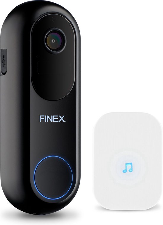 Finex™ Video Deurbel V2 - Inclusief Binnenbel - Vast stroom of Batterijen - WiFi - T-ring geluid - Zonder abonnement - Video deurbel met Camera van Finex