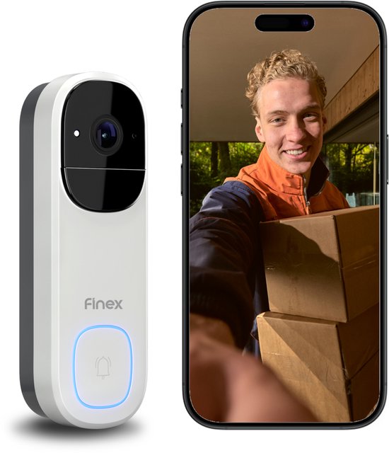Finex Video Deurbel V3 - Wit - 4K Ultra HD - Inclusief Binnenbel - AI Bewegingsdetectie - Geen abonnement - Vast stroom of Batterijen - WiFi - T-ring geluid - Slimme Draadloze Video Deurbel Met Camera