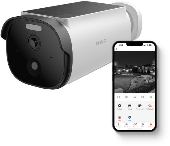 FlinQ Slimme Beveiligingscamera Sentinel - Oplaadbaar via USB & Zonne Energie - Buiten camera met zonnepaneel - Bewakingscamera voor buiten - 2K HD - Nachtzicht van FlinQ