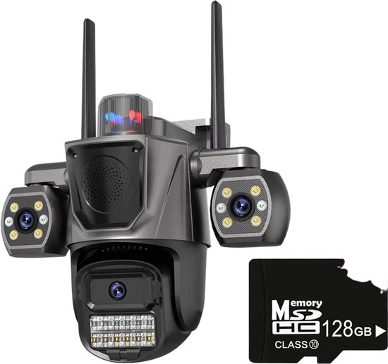 Flolife - IP Beveiligingscamera Buiten met Drievoudige Lens - PTZ WiFi Camera, Mensdetectie, Auto Tracking, Luidspreker, Nachtzicht en iCSee App