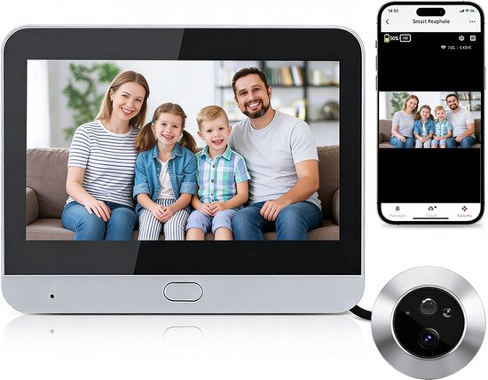 Fokelyi Deurbel-Video deurbel-Met 4,3-inch scherm monitor-16GB-Dual Way Audio-Nachtzicht-visuele intercom voor binnen-zilverwit van Merkloos