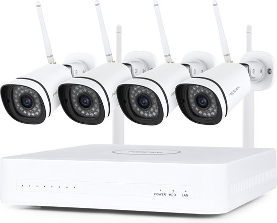 Foscam FN8108W-B4-1T Kit Beveiligingscamera Set - 4 Camera's - Draadloos - 1TB Geheugen - Nachtzicht 30m - Mesh netwerk - 3MP - Wifi - Wit van Foscam