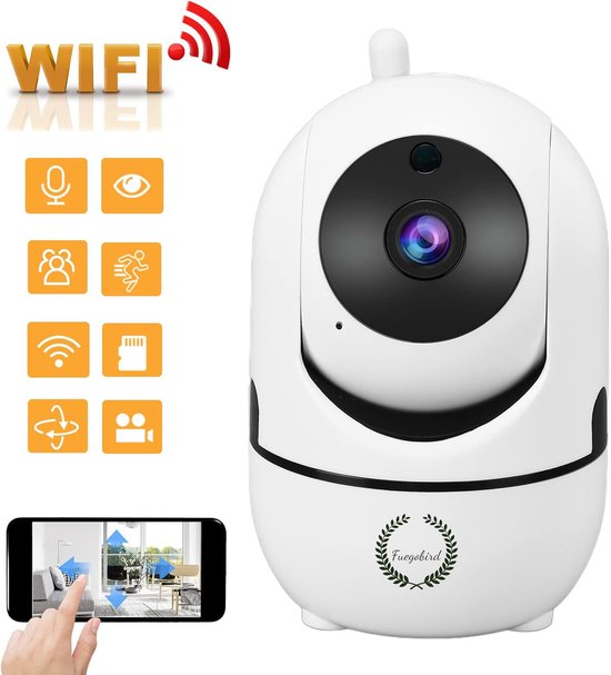 Fuegobird Indoor IP Camera - 1080P - Beveiligingscamera - Huisdiercamera - Baby camera - Compatibel met 2.4G/5G WIFI - Beweeg en geluidsdetectie - Werkt met app - Wit van Merkloos