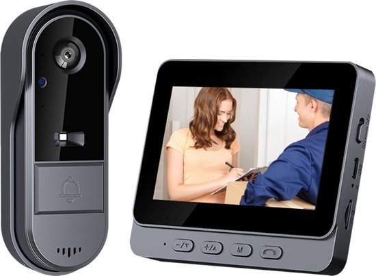 Fuegobird M15S - Draadloze Deurbelsets - Slimme Video Doorbell - met 4.3 inch display - IP65 waterdicht - HD-camera met 170° groothoek en nachtzicht - met 32G geheugenkaart - Zwart van Merkloos