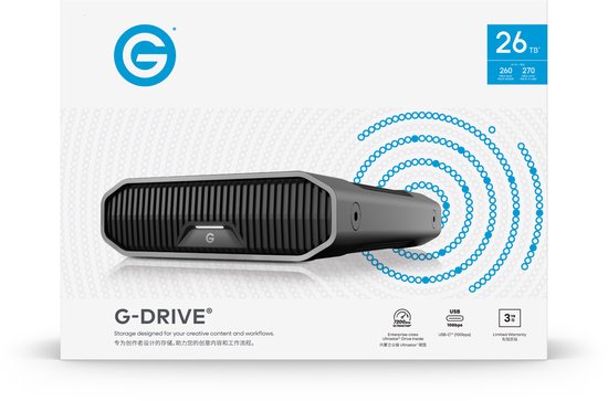 G-DRIVE® 26TB External Desktop Hard Drive, 7200RPM Ultrastar® Hard Drive Enterprise-Class, USB-C™ (10Gbps), tot 260MB/s, Mac-Ready