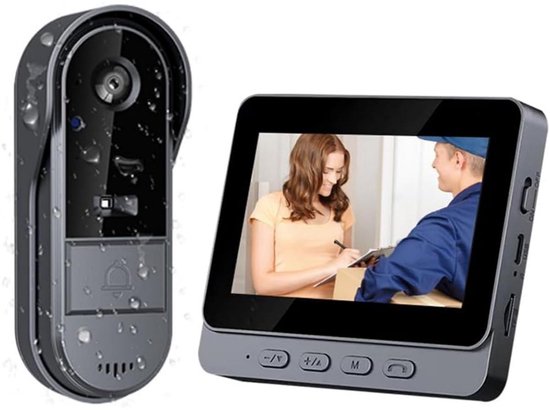 GELLDG Draadloze deurbelcamera - met display - 4,3-inch scherm - draadloze videodeurbel - waterdicht - 170° kijkhoek - Bluetooth video-intercomdeurbel