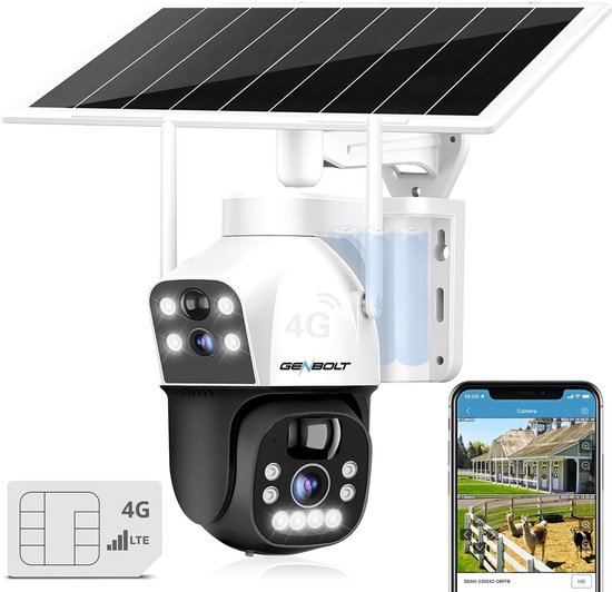 GENBOLT 3G/4G LTE Solar Security Camera Outdoor Wireless 2.5K, 8W 15600mAh Battery Battery Security Camera Wireless No WiFi, Dual Lens Spotlight Wireless IP Camera CCTV with SIM Card Cellular