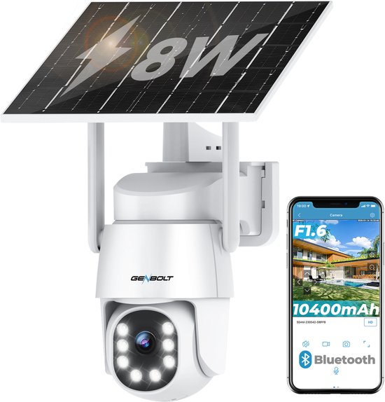 GENBOLT Beveiligingscamera Buiten Wifi Zonne Energie 2K AOV 24 7 Opname AI Detectie PTZ Kleurennachtzicht IP66