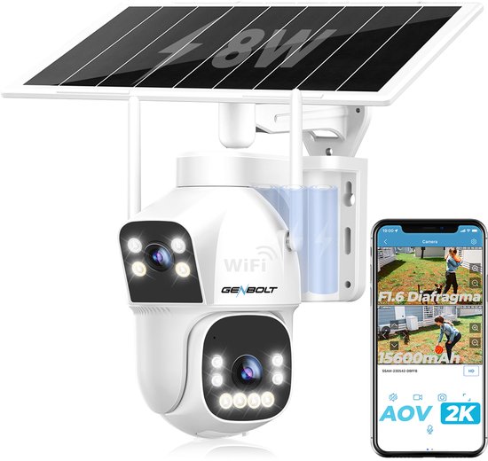 GENBOLT Draadloze zonne-beveiligingscamera buiten met wifi - 3MP Dual Lens met spotlicht en bewegingsdetectie - IP66 waterdicht, nachtzicht & 15600mAh accu - Voor boerderij, tuin & buitengebruik van Merkloos