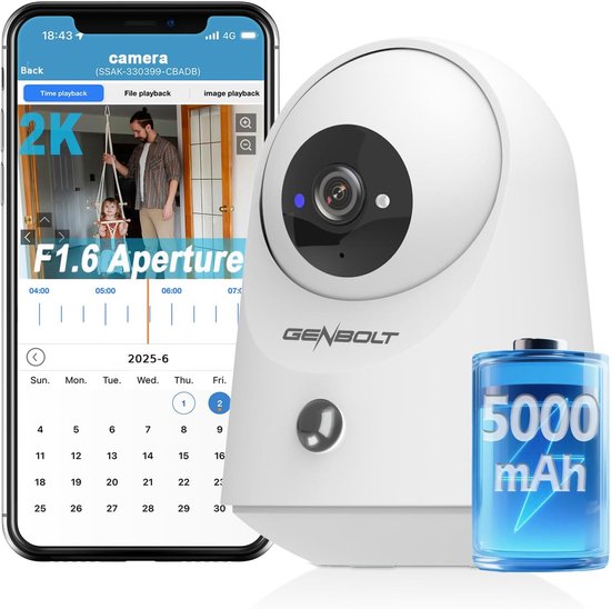 GENBOLT-wifi Draadloze Binnenbeveiligingscamera-2k Pan Tilt Huisdier Camera-Babymonitor met PIR Detectie
