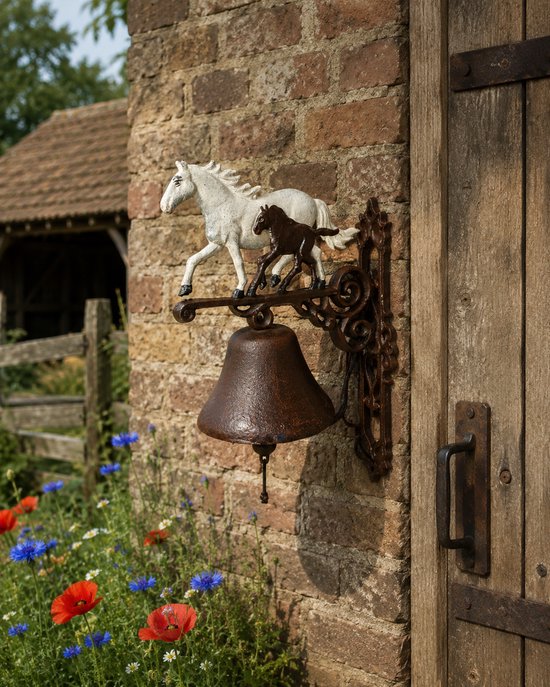 Gietijzeren Deurbel Paard Met Veulen- 36 x 14 x 24 cm