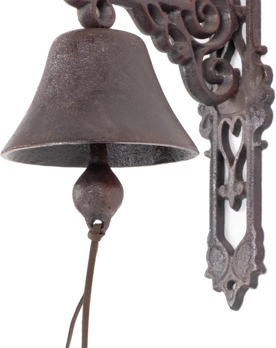 Gietijzeren Klok - Wandklok Deurbel - Landhuis Stijl - Weerbestendig Gietijzer - 41 cm Hoog - Bruin