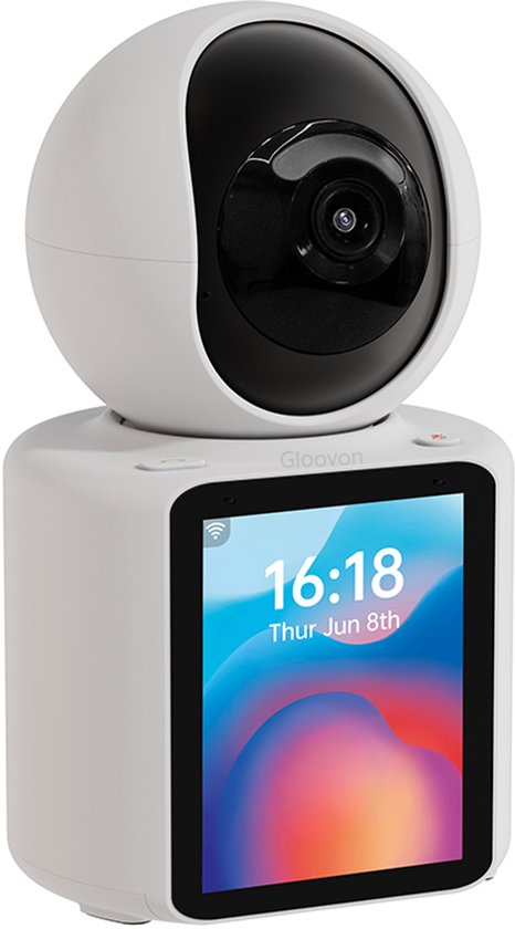 Gloovon® Beveiligingscamera Binnen - 2.8 inch Scherm - Tweezijdig Videobellen - Babyfoon & Huisdiercamera - 360° AI Tracking - Wit
