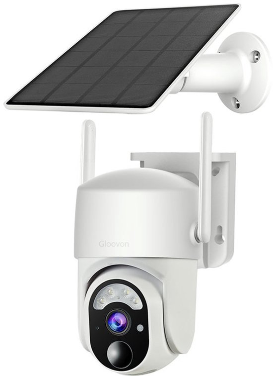Gloovon® Beveiligingscamera Buiten op Zonne-energie - 360° PTZ - WiFi - PIR Menselijke Detectie - IP65 Waterdicht - Wit
