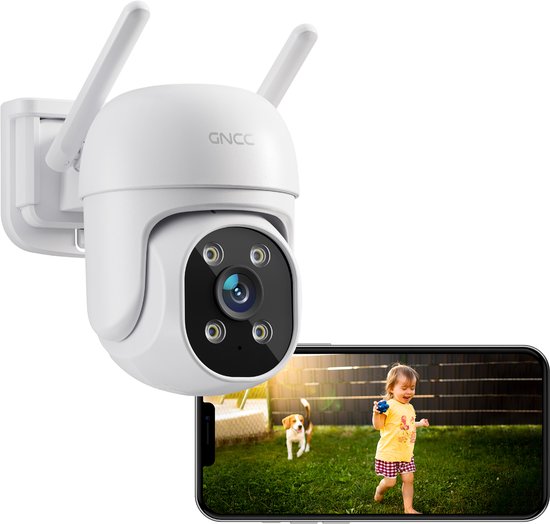 GNCC GK2C Bewakingscamera voor Buiten - 1080P IP-Camera's - Wifi Bluetooth en app - PTZ 360° - Waterdicht (IP66) - 2-Weg Audio - Wit van GNCC