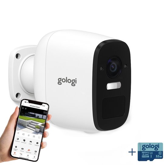 Gologi Draadloze Beveiligingscamera voor Buiten en Binnen - Bewakingscamera met Accu 5200 mAh - USB-C Oplaadbaar - Nightvision - Bewegingsdetectie - Magnetische Montage - 4MP HD Camera WiFi met App - Security Camera - Wit van Gologi