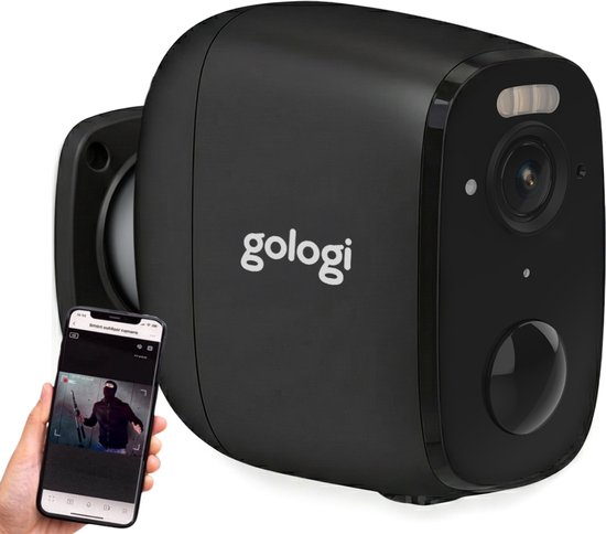 Gologi Draadloze Beveiligingscamera voor Buiten en Binnen - Bewakingscamera met Accu 5200 mAh - USB-C Oplaadbaar - Nightvision - Bewegingsdetectie - Magnetische Montage - 4MP HD Camera WiFi met App - Security Camera - Zwart