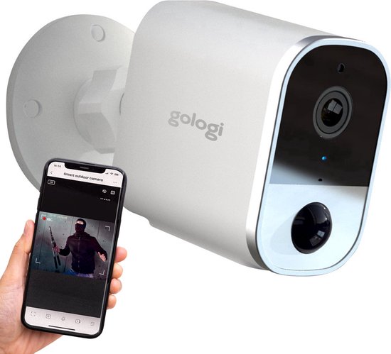 Gologi draadloze camera op accu - Beveiligingscamera - Met nachtzicht - WiFi camera - Security camera - Oplaadbaar - Nederlandstalige app - Wit van Gologi