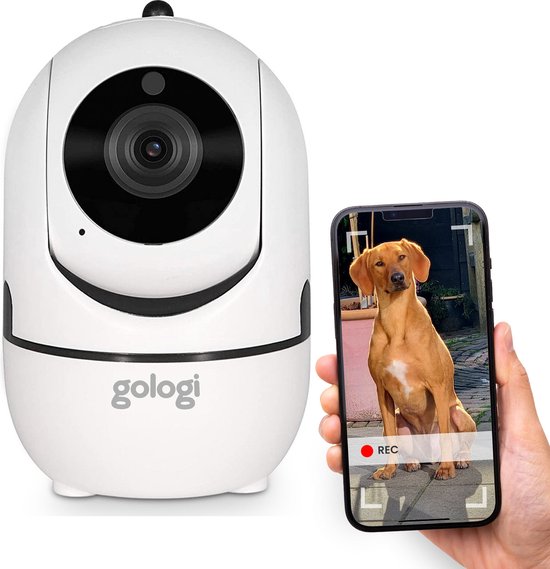 Gologi Huisdiercamera met App - Hondencamera - Pet camera - Beveiligingscamera Binnen - Security camera - Voor alle huisdieren - Met wifi - Wit van Gologi