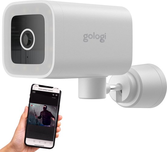 Gologi Premium Outdoorcamera - Buitencamera met Nachtzicht - Beveiligingscamera - Security Camera - 4MP - IP Camera - Geluid en Bewegingsdetectie - Met Kabel - Met Wifi en App - Wit van Gologi