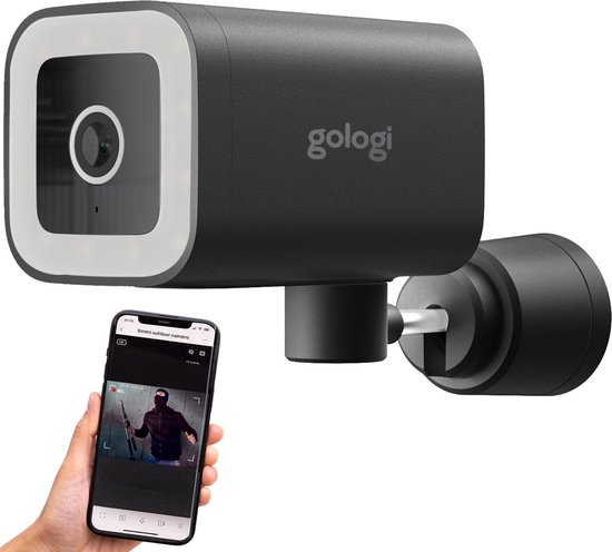 Gologi Premium Outdoorcamera - Buitencamera met Nachtzicht - Beveiligingscamera - Security Camera - 4MP - IP Camera - Geluid en Bewegingsdetectie - Met Kabel - Met Wifi en App - Zwart van Gologi