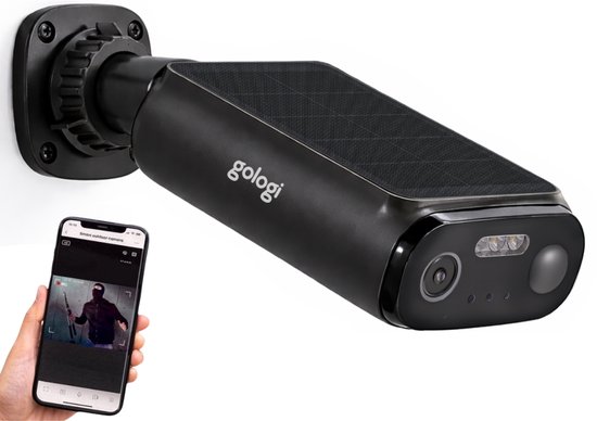Gologi Solar Premium Beveiligingscamera voor buiten - 10.400 mAh - 2.5K - Nightvision - Bewegingsdetectie - Bewakingscamera - Zonnepaneel - Draadloos - USB-C - WiFi en App - Zwart van Gologi