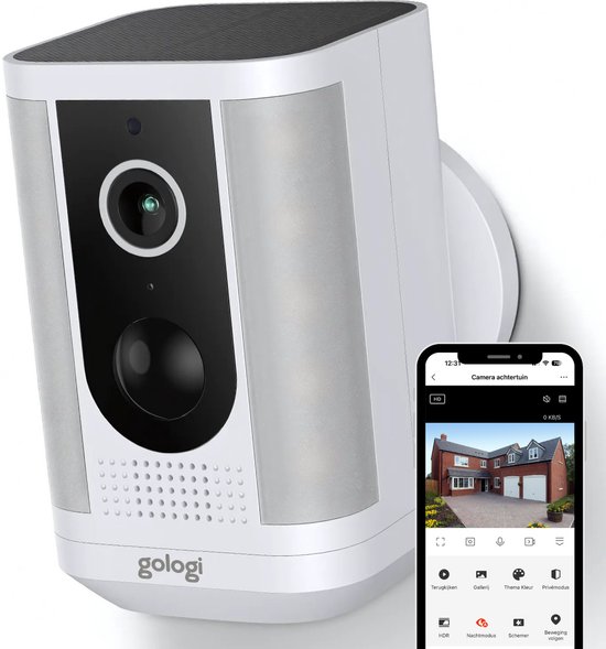 Gologi Solar Pro Beveiligingscamera voor buiten - 5200 mAh - Nightvision - Bewegingsdetectie - Bewakingscamera - Zonnepaneel - Draadloos - USB-C - WiFi en App - Wit van Merkloos