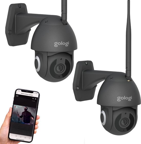 Gologi Superior Outdoorcamera - 2 Stuks - Buiten camera met nachtzicht - Beveiligingscamera met Kabel - Security camera - 3MP - Met wifi en app - Zwart van $