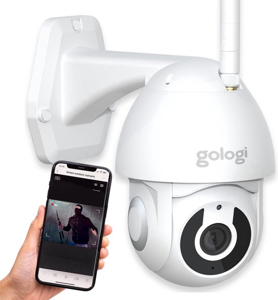 Gologi Superior Outdoorcamera - Buiten camera met nachtzicht - Beveiligingscamera met kabel - Security camera - 3MP - Met wifi en app - Wit van Gologi