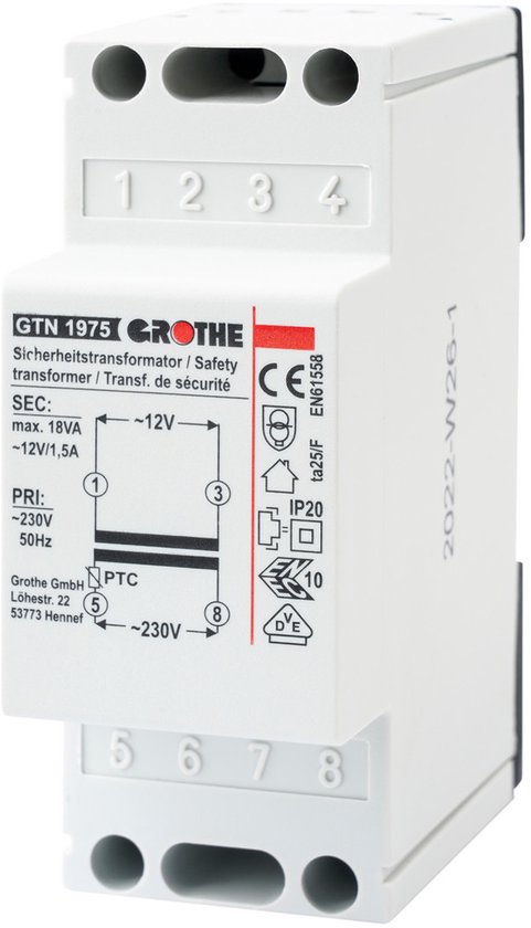 Grothe 14101 Beltransformator 12 V/AC 1.5 A