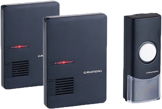 Grundig Deurbelset - Deurbel met Zender en 2 Ontvangers - 80 Meter Bereik - Zwart