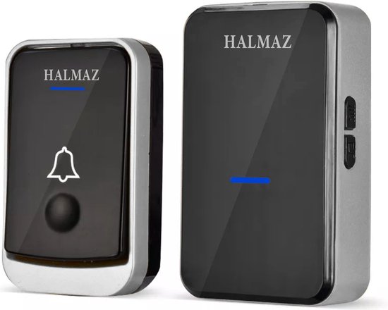 HALMAZ Draadloze deurbel – Zwart - Led verlichting - IP44 Waterdicht – 52 Melodieën – Bereik 200 meter – 1 ontvanger