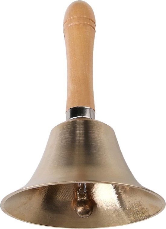 Handbel Klassiek - Metaal - Gongen - Hard Geluid - Scheepsbel - Tafelbel - kerstman bel - RVS Schoolbel - Tafelbel - Handbel Goud Klassiek - Metaal - Gongen - 8cm