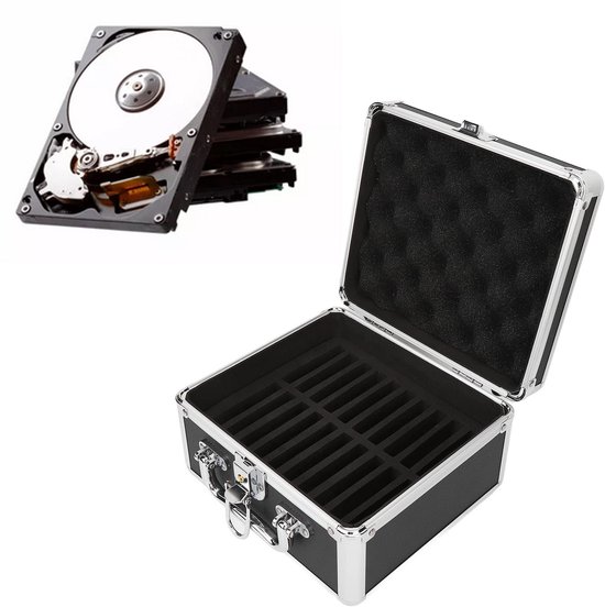 Harde Schijf Beschermdoos, 20 Bays Harde Schijf Opbergdoos Koffer, Waterdichte Harde Schijf Koffer, Draagbare HDD-behuizing met Veiligheidsslot voor 2,5 Inch Harde Schijf, Zwart