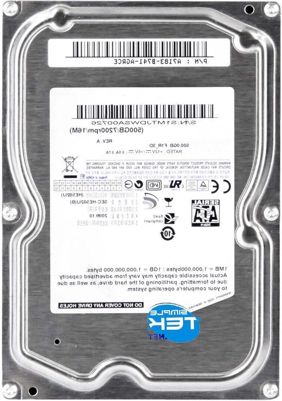 Harde Schijf - Opslagmedium - Bestanden Opslaan - SATA Interface - 500 GB - Zilver