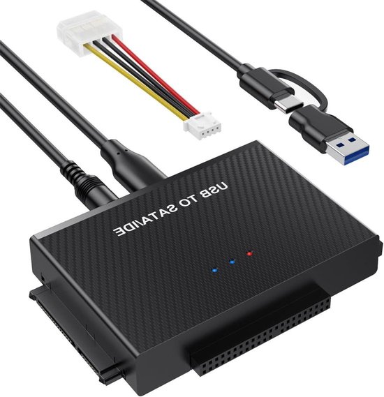 Harde schijfadapter - Converter Kabel - Data Overzetten - Ondersteunt 3 Schijven - Tot 6TB - Zwart