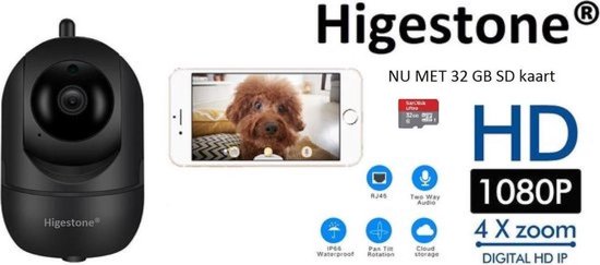 Hardloper - Huisdiercamera - Hondencamera - Met 32 GB SD Kaart- 2-Weg Audio - WiFi - Beweeg En Geluidsdetectie - Nachtvisie - Hondencamera Beelden Op Telefoon- Hondencamera Met App - Smart Camera - Opslag In Cloud Of SD -IP Camera - Zwart - Higestone van Higestone
