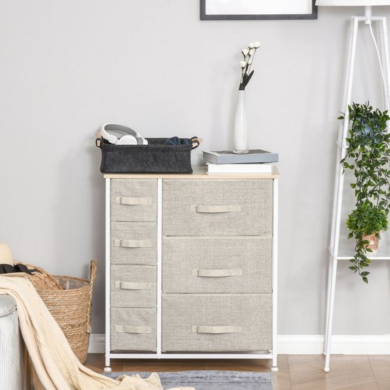 HAUSS SPOLE Ladenkast - Zeven Opvouwbare Stoffen Laden - Voor Slaapkamer En Woonkamer - Lichtgrijs - 63,5x30x71 Cm