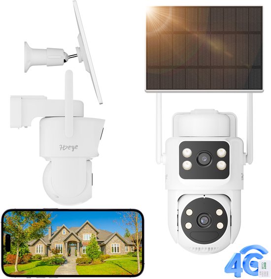 HDeye SP4 4MP 2K 4G Beveiligingscamera - Dubbele Lens voor heldere beelden - 9000mAh Batterij tot 3 maanden gebruik - IR Nachtzicht voor dag en nacht bewaking, draadloos zonder WiFi