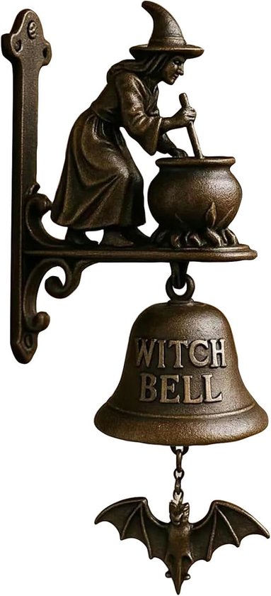 Heksen Deurbel - Deurklok Heks - Halloween Decoratie - Gietijzeren Constructie - 25 cm - Brons