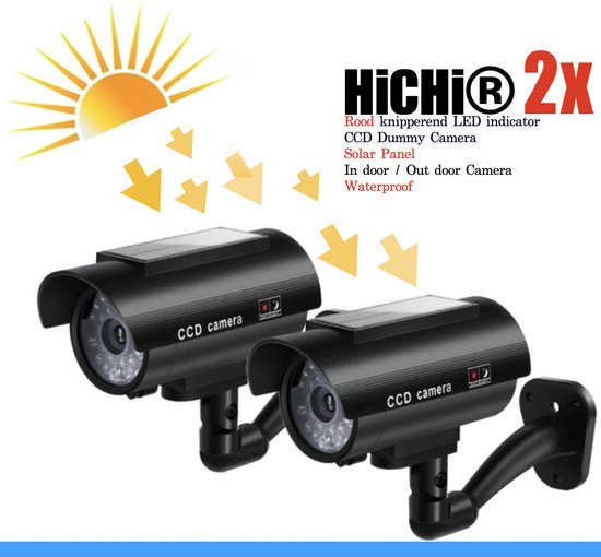 HiCHi® Nep camera met Zon panel - Nep camera met rood knipperend led indicator - Dummy Camera – Fake Camera Beveiligingscamera 2Stuks van HI