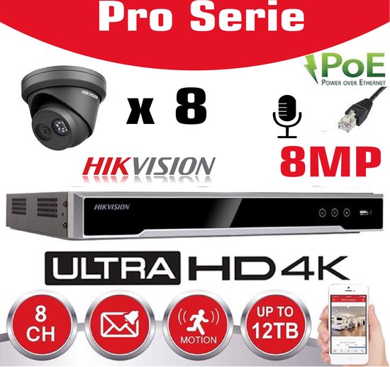 HIKVISION 8MP Systeem 8CH NVR IP PoE 8MP Megapixel 2.8mm Dome Digitale Netwerk Kit voor Outdoor DS-7608NI-K1/4P + 8DS-2CD2383G0-I ONVIF + HDD 2TB van Hikvision