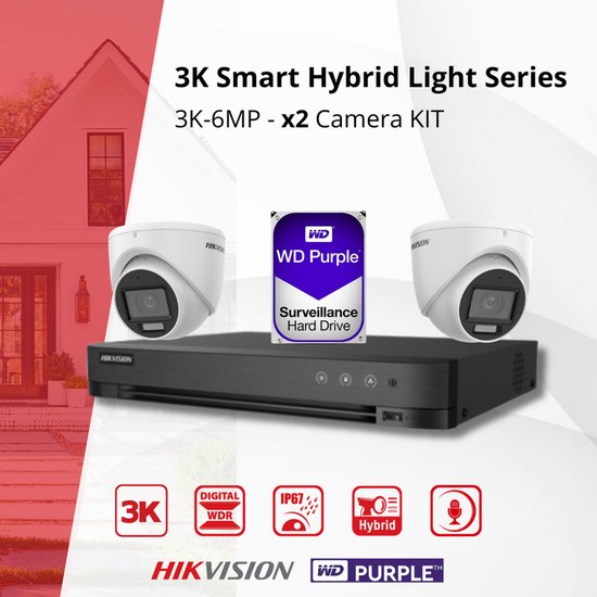 HIKVISION bewakingscamera set, 5 MP, 4K, UHD, DVR, 4-kanaals, HD, voor buitengebruik, woningbeveiliging - 1TB HDD van Merkloos