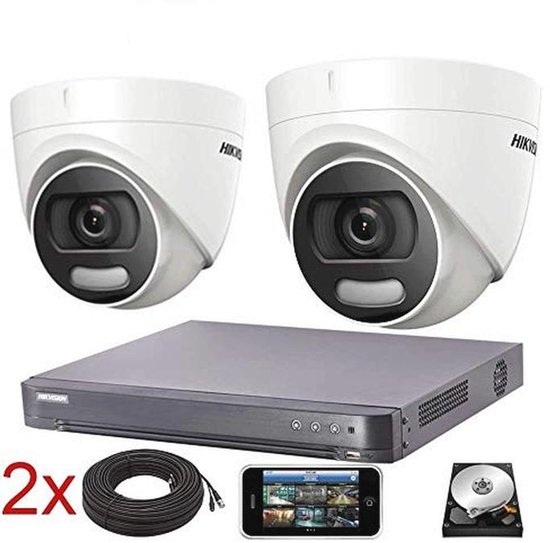 Hikvision CCTV-systeem 4K DVR 5MP ColorVu Dome Camera IP67 20M UK - DS-7204HUHI-K1 - DS-2CE72HFT-F28 (2 camera's, geen HDD) van Merkloos