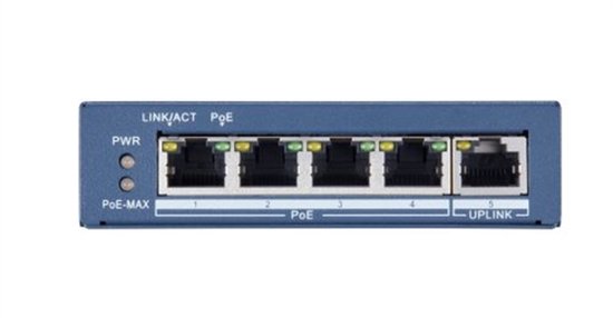 Hikvision DS-3E0505P-E Pro Series 4 poort unmanaged POE+ switch met 1x RJ45
