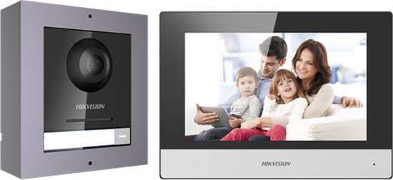 Hikvision DS-KIS602 complete IP video intercom bundel met opbouw DS-KD8003-IME1, DS-KH6320-WTE1, PoE switch en SD kaart van Hikvision