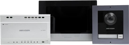 Hikvision DS-KIS702Y complete IP video intercom bundel met opbouw DS-KD8003Y-IME2, DS-KH6320Y-WTE2, DS-KAD702Y, Video Audio Distributor en SD kaart van Merkloos